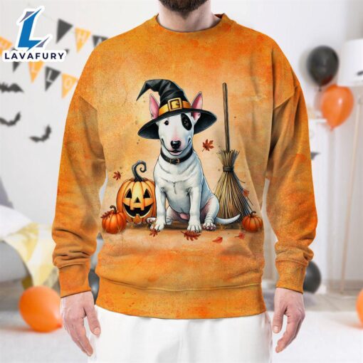 Bull Terrier Dog In Spooky Autumn Halloween 3D Shirt