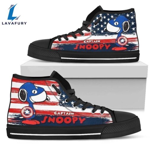 Captain Snoopy Sneakers High Top Shoes American Flag