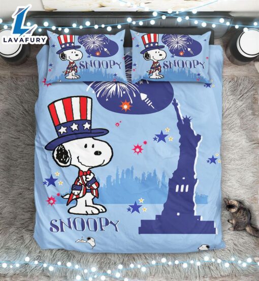 Cartoon Character Blue Snoopy Bedding Set Duvet Cover Set Bedroom Set Bedlinen 3D