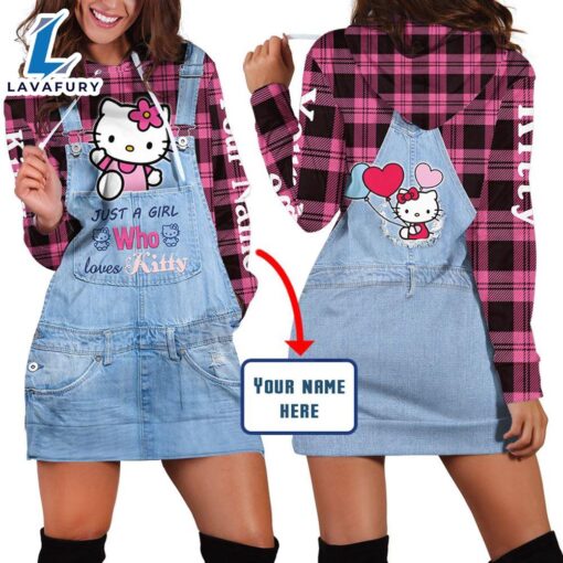 Cartoon Character Denim Girl Loves Kitty Customized Hoodie Dress All Over Printed 3D Unisex Men Women