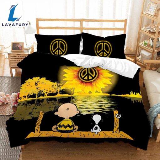 Cartoon Character Hippie Flowers Snoopy Bedding Sets Duvet Cover Set Bedroom Set Bedlinen 3D