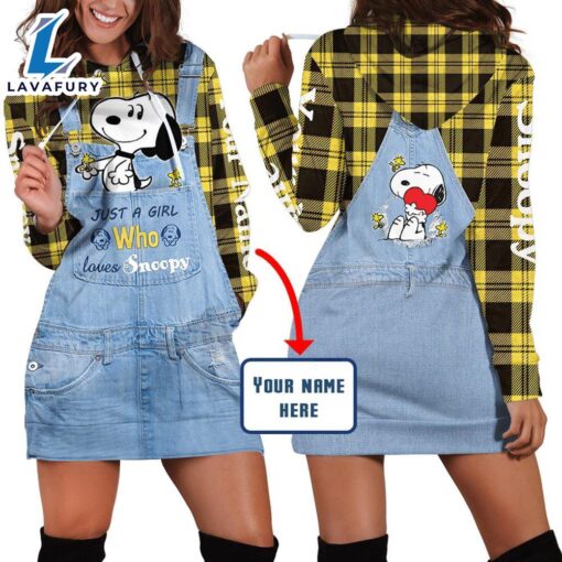 Cartoon Character Snoopy Denim Girl Loves Hoodie Dress