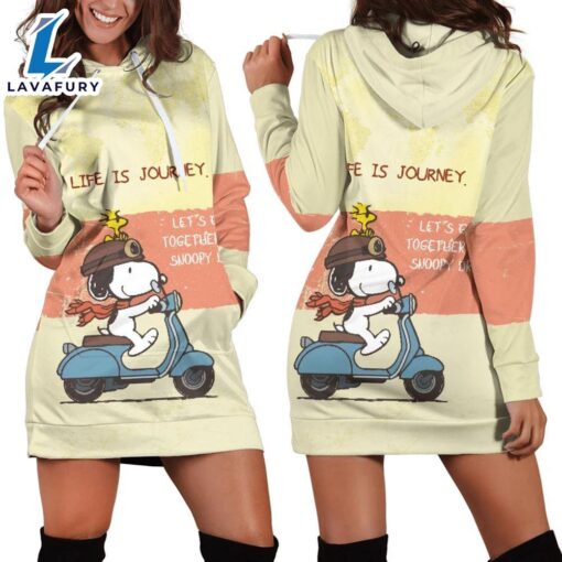 Cartoon Character Snoopy Life Is Journey Hoodie Dress All Over Printed 3D Unisex Men Women