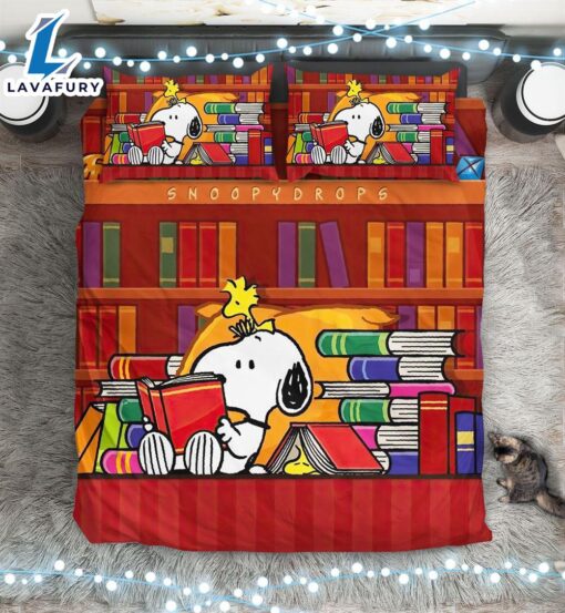 Cartoon Character Snoopy Reading Book Bedding Set Duvet Cover Set Bedroom Set Bedlinen 3D