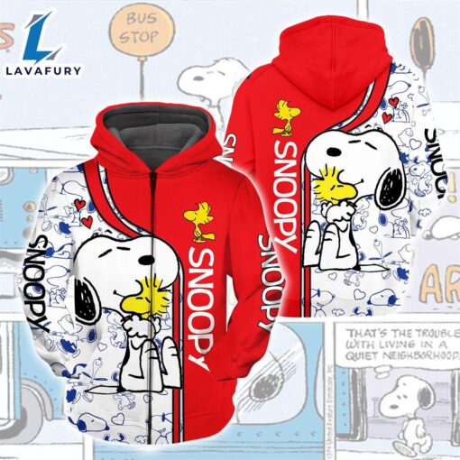 Cartoon Character Snoopy Red Red Zip Hoodie Sweater Tshirt All Over Printed 3D Unisex Men Women