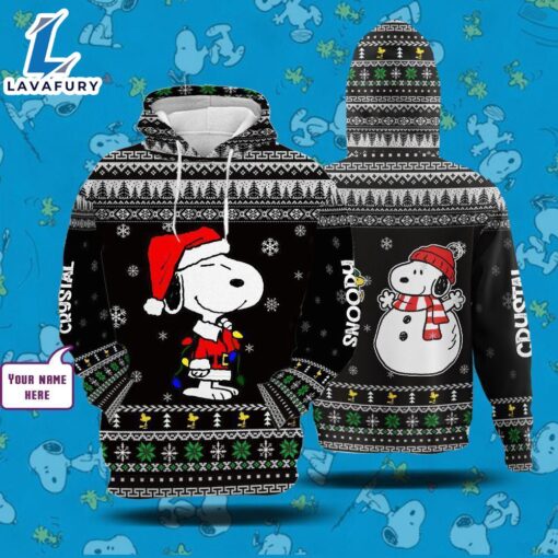 Cartoon Character Snoopy Winter Hoodie All Over Printed 3D Personalized Custom Name Unisex Men Women