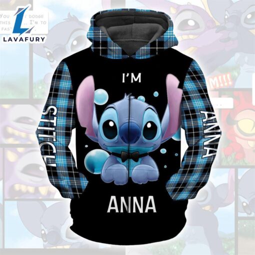 Cartoon Character Stitch Aholic Gingham Hoodie All Over Printed 3D Personalized Custom Name Unisex Men Women