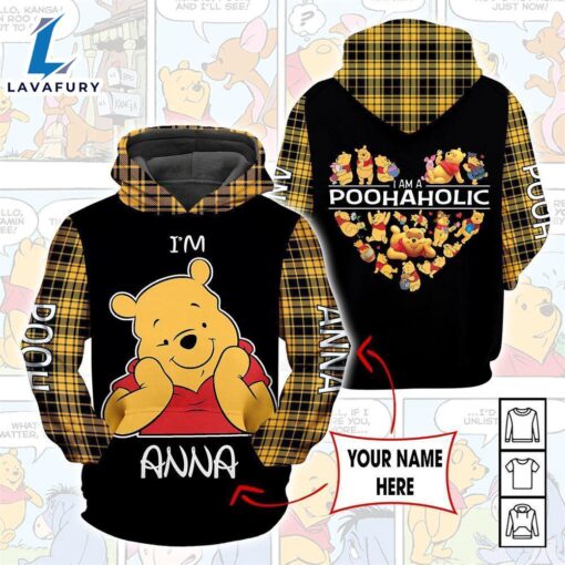 Cartoon Character Winnie The Pooh Aholic Gingham Hoodie All Over Printed 3D Personalized Custom Name Unisex Men Women