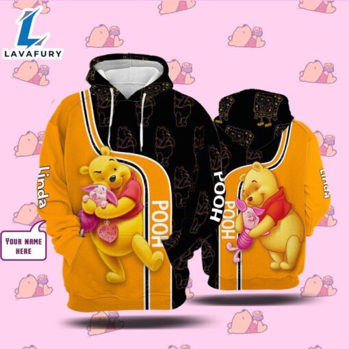 Cartoon Character Winnie The Pooh Black Ora Hoodie All Over Printed 3D Personalized Custom Name Unisex Men Women