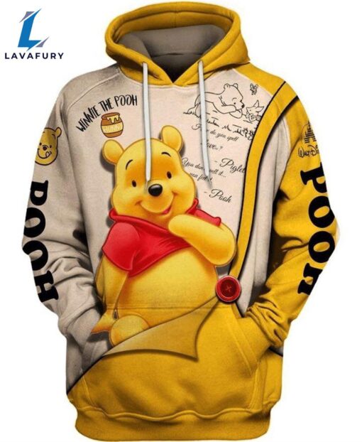 Cartoon Character Winnie The Pooh Button Hoodie All Over Printed 3D Unisex Men Women