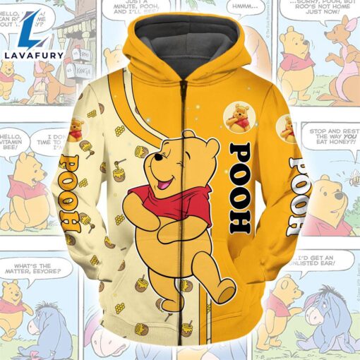 Cartoon Character Winnie The Pooh Love Zip Hoodie All Over Printed 3D Unisex Men Women