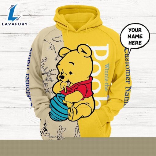 Cartoon Character Winnie The Pooh Personalized Custom Name Hoodie All Over Printed 3D Unisex Men Women