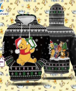 Cartoon Character Winnie The Pooh Winter Hoodie All Over Printed 3D Personalized Custom Name Unisex Men Women