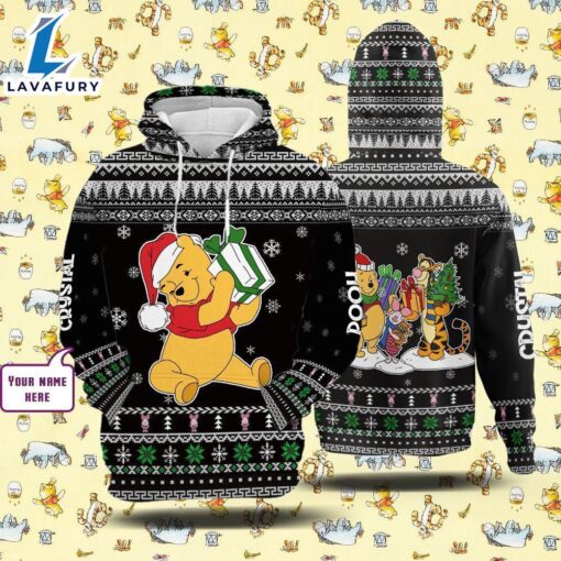 Cartoon Character Winnie The Pooh Winter Hoodie All Over Printed 3D Personalized Custom Name Unisex Men Women