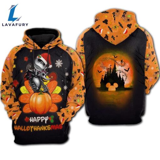 Cartoon Halloween Hallothanksmas Jack Skelington Personalized Hoodie All Over Printed