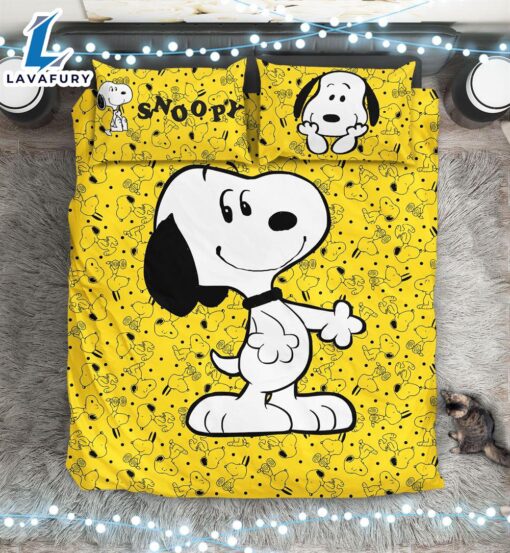 Cartoon Snoopy Yellow Hug Bedding Set Duvet Cover Set Bedroom Set Bedlinen 3D