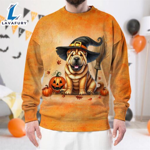 Chinese Shar-Pei Dog In Spooky Autumn Halloween 3D Shirt