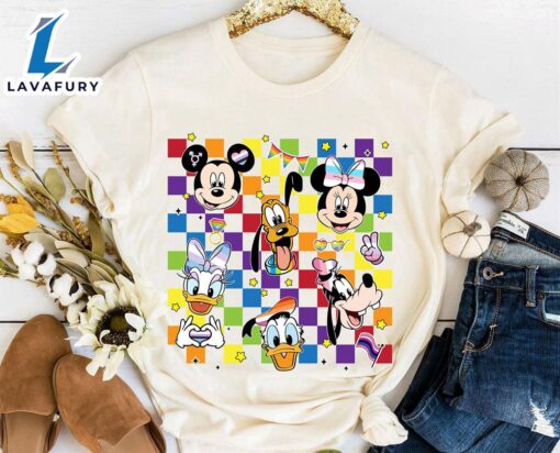 Disney Mickey And Friends LGBT Pride Checkerboard T-shirt