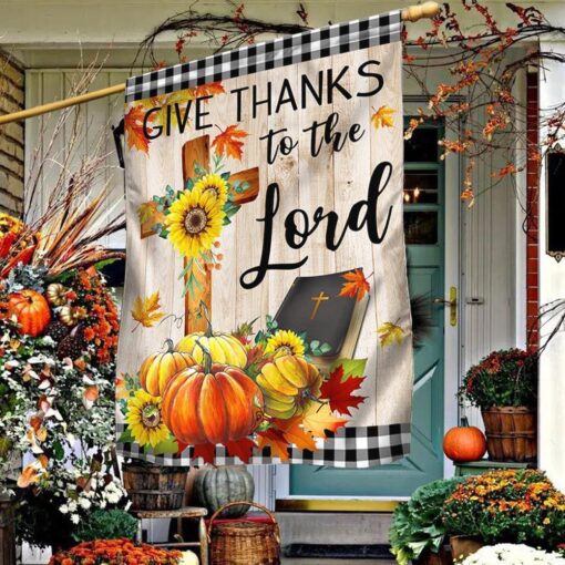 Fall Pumpkins Flag Give Thanks To The Lord Thanksgiving Halloween Flag, Halloween Garden Flags