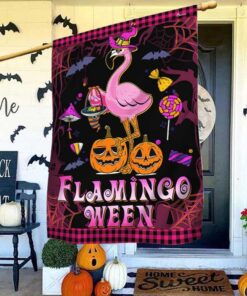 Flamingoween Trick Treat Halloween Flag,…