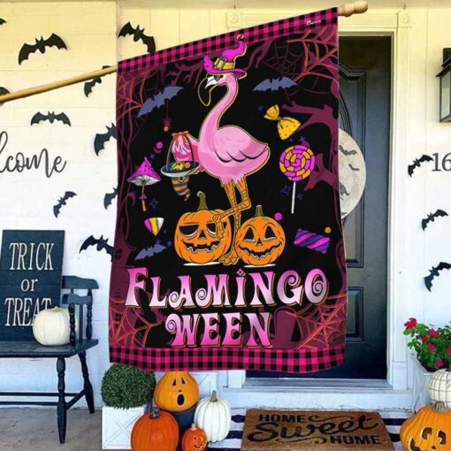 Flamingoween Trick Treat Halloween Flag, Halloween Garden Flags