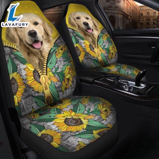 Fun Car Decor Golden Sunflower Zip Premium Custom Car Seat Covers Decor Protector