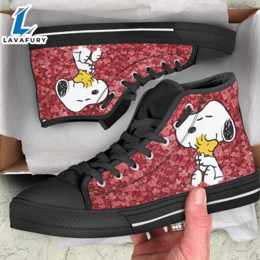 Funny Snoopy And Woodstock Canvas Shoes Charlie Brown Custom High Top Peanuts The Snoopy Show Animation Movie Shoes Black High Top Shoes