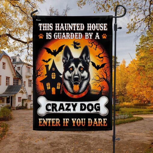 German Shepherd Halloween This Haunted House Is Guarded By A Crazy Dog Enter Flag, Halloween Garden Flags