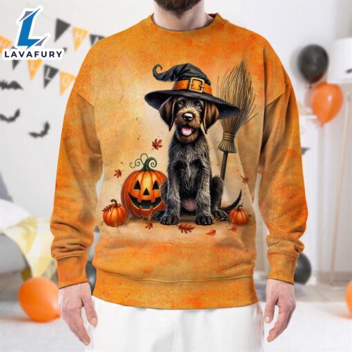 German Wirehaired Pointer Dog In Spooky Autumn Halloween 3D Shirt