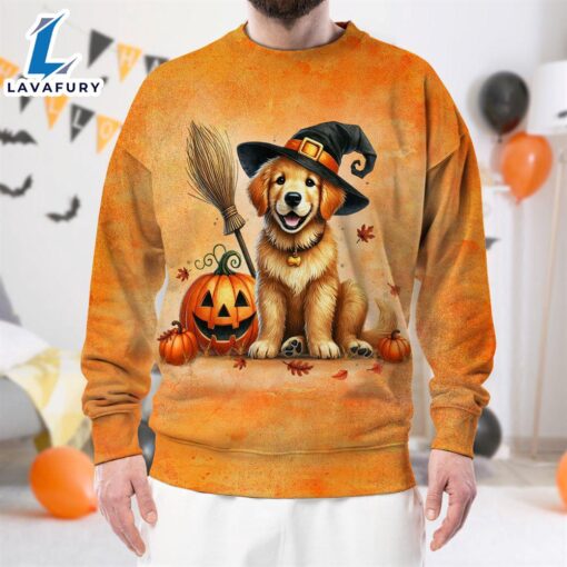 Golden Retriever Dog In Spooky Autumn Halloween 3D Shirt