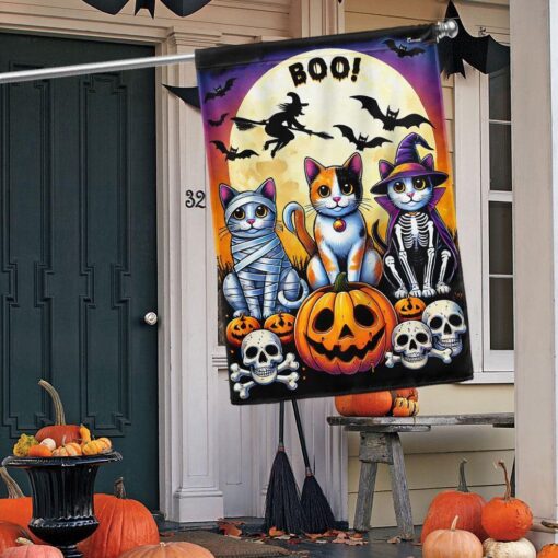 Halloween Black Cat Boo Spooky Pumpkin Flag, Halloween Garden Flags