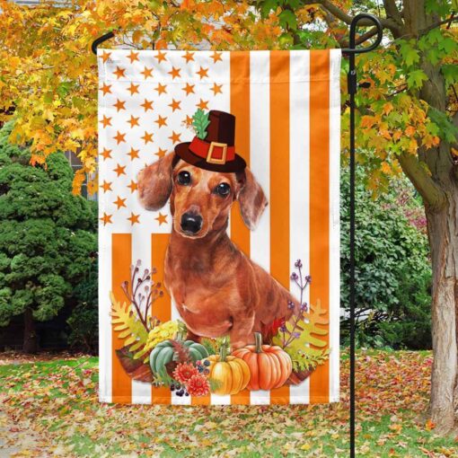 Halloween Dachshund American Flag Happy Thanksgiving Dachshund Flag, Halloween Garden Flags