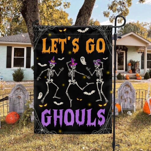 Halloween Dancing Skeleton Flag Let’s Go Ghouls, Halloween Garden Flags