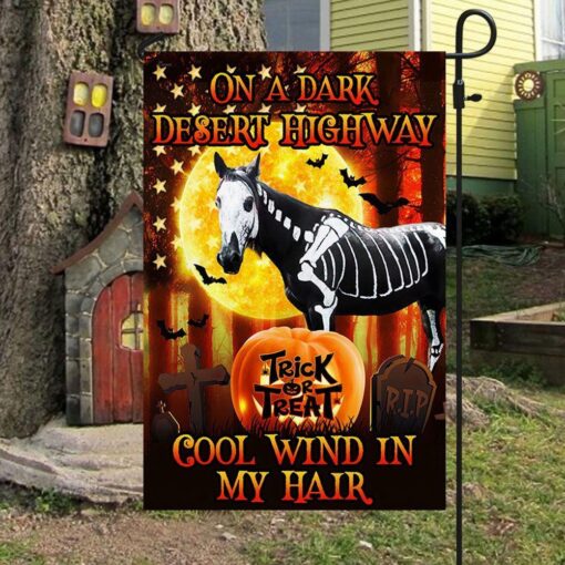 Halloween Horse Flag On A Dark Desert Highway Cool Wind In My Hair Flag, Halloween Garden Flags