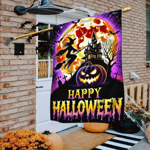 Happy Halloween Spooky Witch Haunted House Flag, Halloween Garden Flags