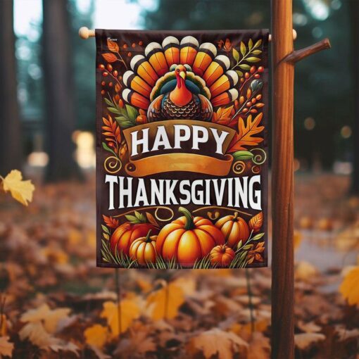 Happy Thanksgiving Day Turkey Flag, Halloween Garden Flags