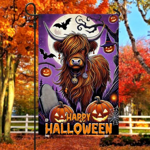 Highland Cow Halloween Flag, Halloween Garden Flags