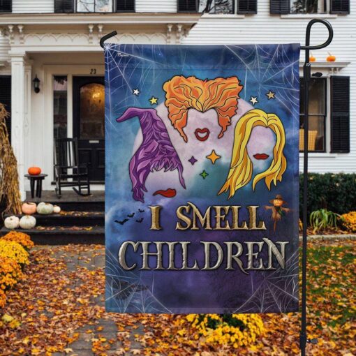 Hocus Pocus I Smell Children Halloween Three Witches Flag, Halloween Garden Flags