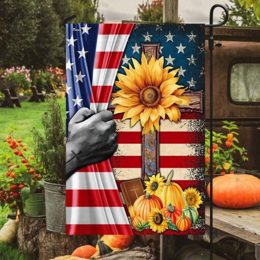 Jesus Christian Cross Thanksgiving Halloween Pumpkins Flag, Halloween Garden Flags