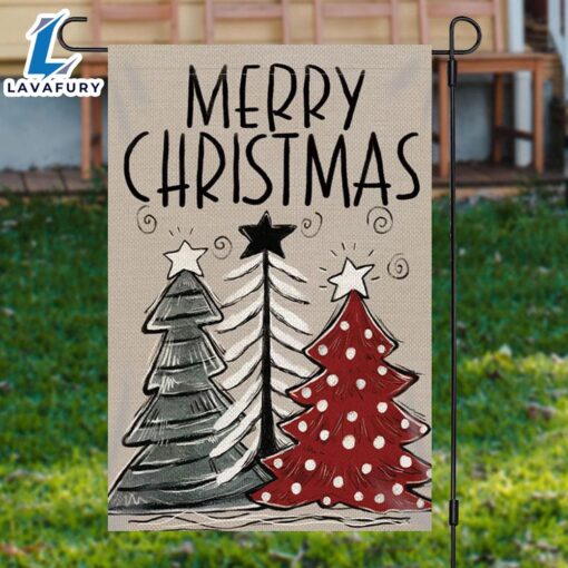 Merry Christmas  Line Xmas Tree Burlap Merry Christmas Garden FlagXmas, Garden Flags, Outdoor Xmas Flags