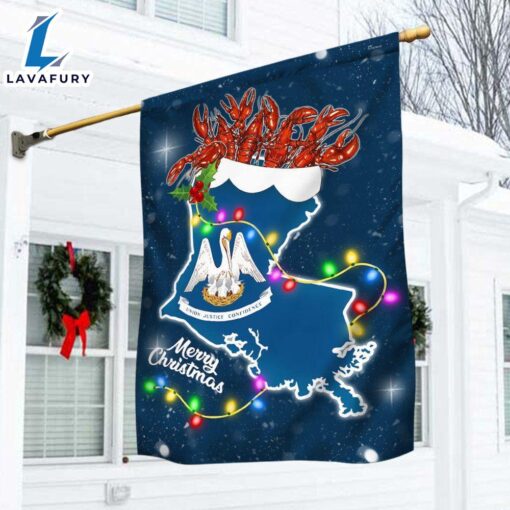 Merry Christmas  Louisiana Christmas Flag Crawfish