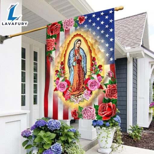 Merry Christmas  Mary, Mother of Jesus. Our Lady of Guadalupe American Flag – Christmas Flag