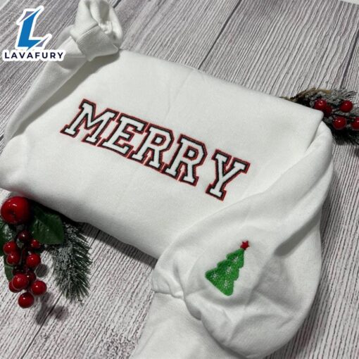 Merry Christmas  Merry Embroidered Sweatshirt, Women’s Embroidered Sweatshirts