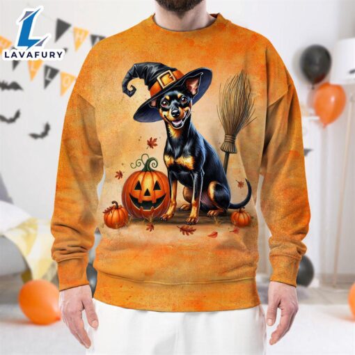 Miniature Pinscher Dog In Spooky Autumn Halloween 3D Shirt