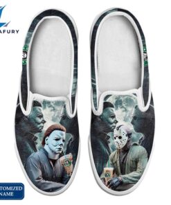 MM And JV Horror Movie Slip On Shoes – Customized Name