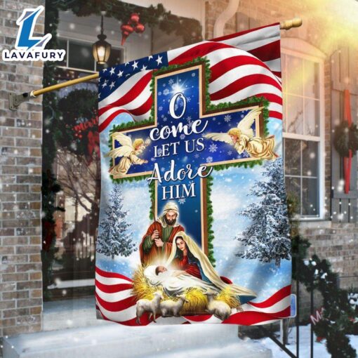 Merry Christmas  Nativity Christmas Flag O Come Let Us Adore Him Flag – Christian Flag