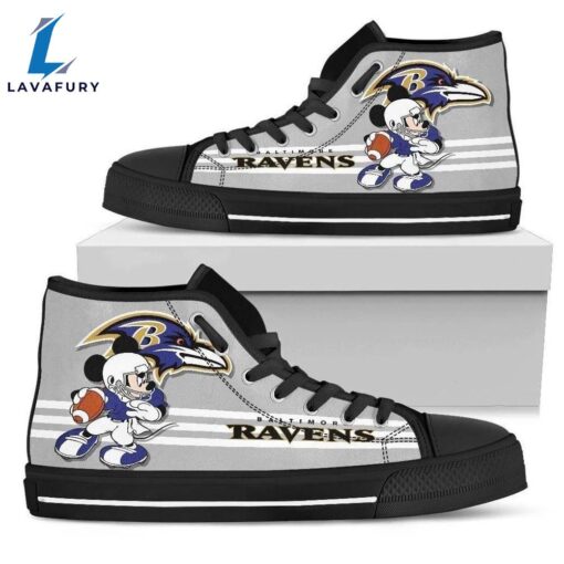 NFL Baltimore Ravens Mickey Grey High Top Shoes For Fans