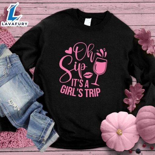 Oh Sip It’s A Girl’s Trip Sweatshirt Pink Edition , Cancer Awareness Shirt