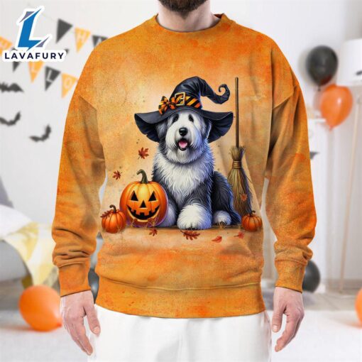 Old English Sheepdog In Spooky Autumn Halloween 3D Shirt