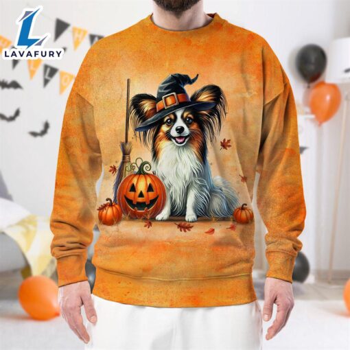 Papillon Dog In Spooky Autumn Halloween 3D Shirt